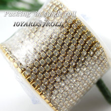 SS6-SS16(2mm-4mm) 10yards/roll Clothes sewing Cup Rhinestone chain gold base shiny crystal Sewing Style DIY Accessories 2024 - buy cheap