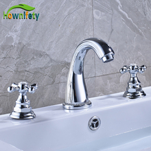 Solid Brass Bathroom Sink Faucet Double Handles Single Spout Mixer Tap Deck Mount 2024 - купить недорого