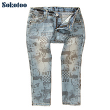 Sokotoo Women's fashion cotton water wash denim capris Letters beauty print jeans Summer shorts Free shipping 2024 - buy cheap