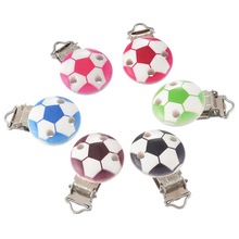 5Pcs Football Wooden Baby Pacifier Clips Solid Color Holders Cute Infant Soother Buckle Clasps Holders Accessories Diy Tool 2024 - buy cheap