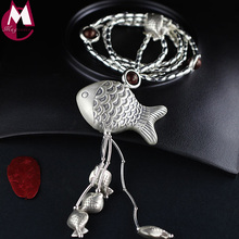 75cm Long Sweater Chain Fine DIY Thai Silver Fish Pendant For Women Wood Beads 925 Sterling Silver Necklace Tassel Jewelry SN15 2024 - buy cheap