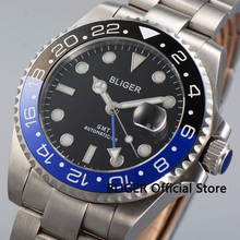 BLIGER 43MM Black Dial Ceramic Bezel Blue GMT Pointer Sapphire Luminous watch face Marks Automatic Movement Men's Watch 2024 - buy cheap