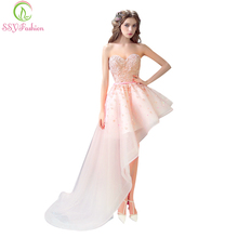 SSYFashion Evening Dresses Bride Banquet Pink Lace Sweetheart Flowers Short Front Back Long Tail Prom Dress Plus Size Party Gown 2024 - buy cheap