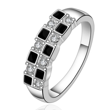 Nuevo anillo de circón cúbico cuadrado negro Color plata Noble de lujo corte redondo Cz cóctel fiesta joyería de marca para mujeres 2024 - compra barato