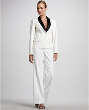 Calças femininas brancas com lapela e xale, conjunto com 2 peças, uniforme de escritório feminino, customizado 2024 - compre barato