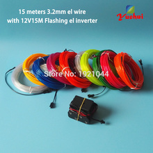 10 Colors 15Meters 3.2mm EL Wire Tube Rope Flexible Neon Cold Light Car Party Decorative With 12V Controller Powered by  Battery 2024 - buy cheap