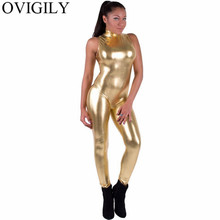 OVIGILY Black Women Metallic Sleeveless Unitard Catsuit Shiny Turtleneck Unitards Bodysuit Dancewear Gold Dance Jumpsuits Girls 2024 - buy cheap