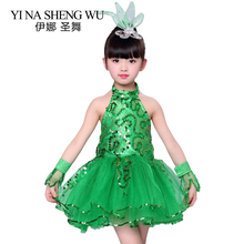 Детские танцевальные костюмы для выступлений, джазовая танцевальная юбка принцессы для девочек, юбка-пачка, зеленое платье для джазовых танцев с блестками, 4 шт. 2024 - купить недорого