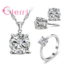 Women Bridal Big Discount Super Shinning Cubic Zirconia 925 Sterling Silver Rings Earrings Necklace Crystal Jewelry Sets Present 2024 - buy cheap