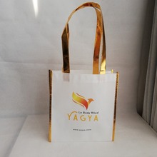 1000pcs/lot 32Hx24x8cm Custom Logo Bag Metallic Lamination Shiny Gold Sides Handle Non-woven Shopping Tote Gift Reusable Bags 2024 - buy cheap