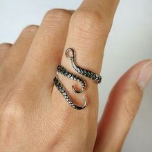 Золотое Плиссированное кольцо с щупальцами осьминога, черное s-образное кольцо одного размера, подходит для размера 8,9,10, кольцо с животными 2024 - купить недорого