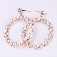 Hgflyxu High Quality Big Round Crystal Zirconia Drop Earrings for Women Rose Gold Color Trendy Earing Gift Fashion Jewelry 2024 - buy cheap