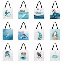 Женская сумка через плечо с принтом Кита океана, сумка-тоут для женщин, открытая пляжная сумка, складная сумка для покупок, Повседневная сумка для рук 2024 - купить недорого