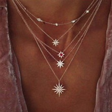 Простой женский многослойный набор золотого ожерелья с подвеской в виде кристалла и геометрии 2024 - купить недорого