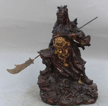 xd 001489 14" Chinese Bronze Gilt 9 Dragons GuanGong Guan Gong Yu Hold Sword Knife Statue 2024 - buy cheap