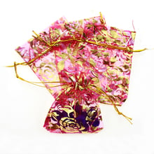 17*23cm 50pcs Rose Golden Rose Gift Bags For Jewelry/wedding/christmas/birthday Yarn Bag With Handles Packaging Organza Bags 2024 - buy cheap