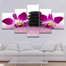 2 papéis de parede flores de orquídea, frete grátis, 5 painéis, poster artístico modular moderno, pintura em tela para decoração de casa e sala de estar 2024 - compre barato