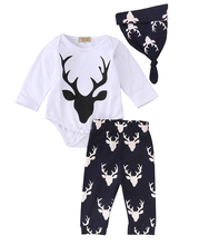 New Casual Newborn Infant Baby Girls Boy Deer Tops T-shirt+Long Pants+Hat 3pcs Outfits Set 2024 - buy cheap