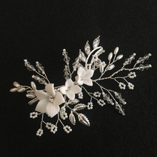 SLBRIDAL Handmade Silver Color Austrian Crystals Rhinestones Flower Wedding Hair Clip Barrette Bridal Headpiece Hair accessories 2024 - buy cheap