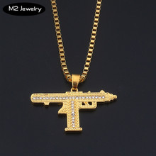 Uzi colar dourado estilo hiphop, colar masculino e feminino com pingentes de cristal, acessórios de moda 2024 - compre barato