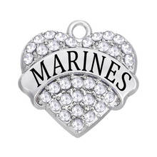 Wholesale Factory Military Jewelry Metal Rhinestone Stone Words Marines Heart Charm 2024 - buy cheap