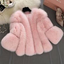 2021 New Winter Thick Pink Faux Fur Fox Coat Woman Fashion Furry Artificial Fur Coats Fake Fur Short Sleeves Jacket PC237 2024 - buy cheap