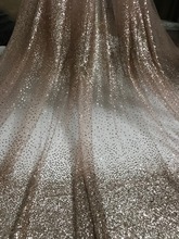 5 ярдов клееная блестящая кружевная ткань в продаже Jolin-81107 вышивка сетчатый материал для вечернего платья из розового золота 2024 - купить недорого