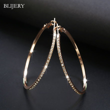 BLIJERY New Fashion Rhinestone Circle Earrings Big Circle Simple Earrings Rose Gold Color Hoop Earrings For Women Wedding Party 2024 - buy cheap