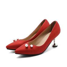 Большие размеры 31-47, абрикосовый цвет, новые модные пикантные женские туфли-лодочки с острым носком туфли-лодочки на платформе женские свадебные туфли на высоком каблуке 509 2024 - купить недорого