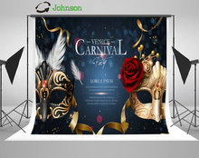 Venice Carnival Rose Mask Diamonds Bokeh Feather Blue backdrop polyester or Vinyl cloth Computer print wall background 2024 - buy cheap