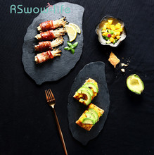 Plato con forma de hoja negra, juego creativo de Rock, plato de estilo japonés para Sushi, Sashimi, plato para servir, platos de cena para vajilla 2024 - compra barato