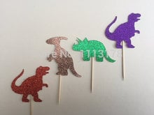 Glitter Dinosaur Party cupcake toppers boy party baby bridal shower birthday food Picks wedding cake topper decor 2024 - buy cheap