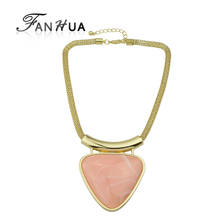 FANHUA Maxi Necklace  Gold-Color Chain with Pink Acrylic Triangle Pendant Necklace Fashion Women Jewelry 2024 - buy cheap