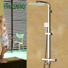 YANKSMART-Juego de ducha termostática para baño, grifo de ducha cuadrado, cabezal de ducha cuadrado, ducha de mano con acabado cromado 2024 - compra barato