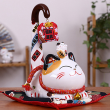 9 polegada cerâmica maneki neko ornamento gato sorte caixa de dinheiro japonês cauda longa fortuna gato feng shui decoração presente de casamento 2024 - compre barato