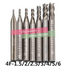 7Pcs  End Mill HSS 4 Flutes 1.5mm-6mm Diameter Milling Cutter Straight Shank Router Bit Set CNC Tools 2024 - buy cheap