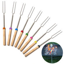 8 Pcs BBQ Skewers Stretch Stainless steel Babecue Kebab Sticks Wood Handle BBQ Grill Skewers Colorful Barbecue Accessories 8pcs 2024 - buy cheap