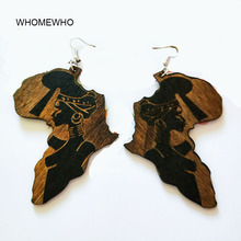 Brown Wood Africa Map Tribal Engraved Tropical Fashion Black Women Earring Vintage Retro Wooden African Hiphop Jewelry Accessory 2024 - buy cheap
