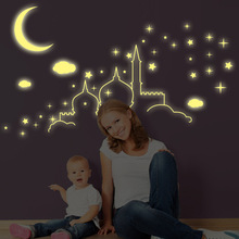 Pegatinas de Estrella luminosa de Castillo de la Luna para niños, pegatinas de pared para habitación de bebé, Mural de decoración del hogar con estrellas que brillan en la oscuridad, bricolaje 2024 - compra barato