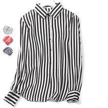 Blusa de seda 100% natural para mujer, camisa de manga larga a rayas de Color sólido, para oficina y trabajo 2024 - compra barato
