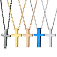 Christian Cross Pendant Necklace for Men Women Blue / Gold / Silver Color Stainless Steel Chain Vintage Jewelry Gift 2024 - buy cheap