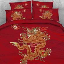 Royal Linen Source Brand 4 PCS PER SET Golden dragon on beautiful red background 3d bed linen set  3d Bed Cover with Bed sheet 2024 - buy cheap