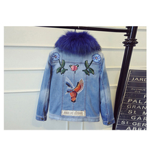 2021 new Women Winter Denim Embroidery Jeans Jackets Thicken Real Natural Fox Fur Lined Coat Female Overcoat Outerwear 2024 - buy cheap