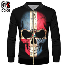 OGKB 3d Cool Printed Flag Skull Black Jacket Man/womens Windbreaker Unisex Classic Retro Hiphop Punk Harajuku Gothic Swearshirt 2024 - buy cheap