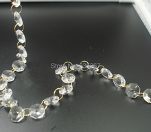 Guirlanda octagonal de 14mm com anéis dourados, fios de cristal de vidro, decoração de correntes de lustre de cristal 2024 - compre barato
