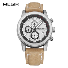 Megir relógio esportivo masculino luxuoso de quartzo, fashion militar com pulseira de couro 2024 - compre barato