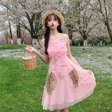 Summer Women's New Fairy Three-dimensional Embroidery V-neck Slim Sweet Mesh Streetwear Spaghetti Strap Dress Sexy Lolita Dress 2024 - buy cheap