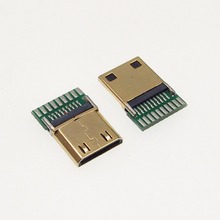 50 pçs/lote Banhado A Ouro MINI HDMI Plugue Macho Tipo C com placa PCB 2024 - compre barato