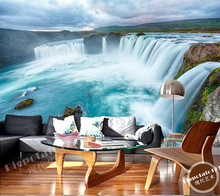 The custom 3D murals,Beautiful blue grand waterfall papel de parede,living room sofa TV wall bedroom wall paper 2024 - buy cheap