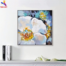 Картина с белыми цветами, ручная роспись, современная абстрактная картина маслом на холсте для гостиной, украшение для дома, настенное искусство, подарок A010 2024 - купить недорого